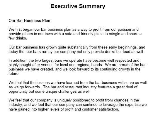 sample of summary business plan